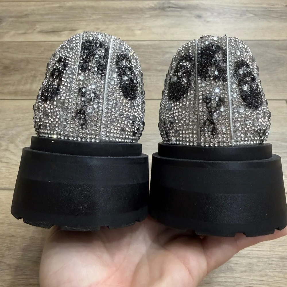 Betsey Johnson Rico Skull Rhinestone Platform Mary Jane Shoes Silver Goth Bling